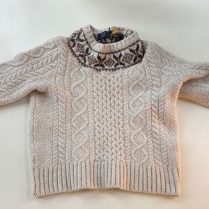 Ralph Lauren Cream Cable Knit Sweater with Patterned Collar